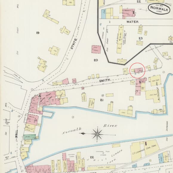 Lockup, circled in red on 1891 Sanborn Map of Wall Street area