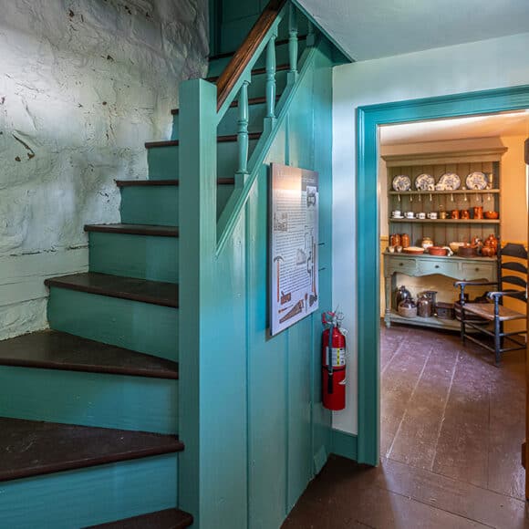 c. 1740 Governor Fitch Law Office, Stairs to Clerk's Bedroom - Photo: Tod Bryant