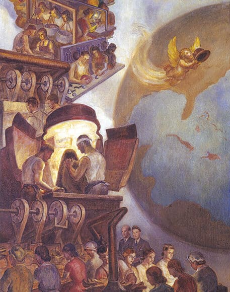 Modern Hat Industry, 1936 | Mural, oil on canvas, 3'4"w x 12'h |John Steuart Curry (1897-1946) | Norwalk City Hall