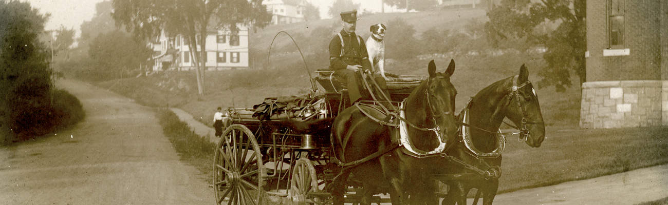 19th c. horse drawn fire wagon, Norwalk CT