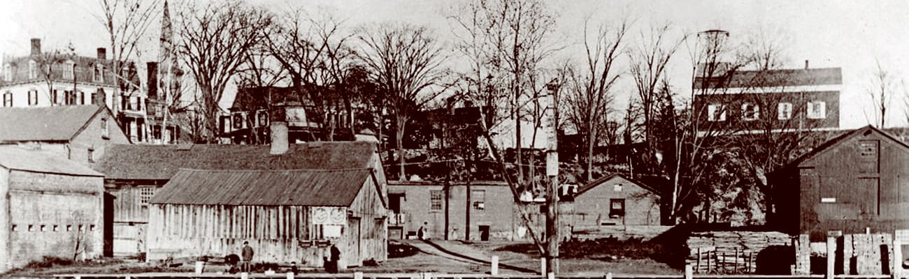 19th c. photo of Smith Pottery Factory and Mill Hill, Norwalk CT