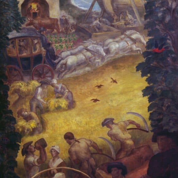 Ancient Industry, 1936 | John Steuart Curry, 1897-1946 | Mural, oil on canvas, 3'4" x 12' | Norwalk City Hall