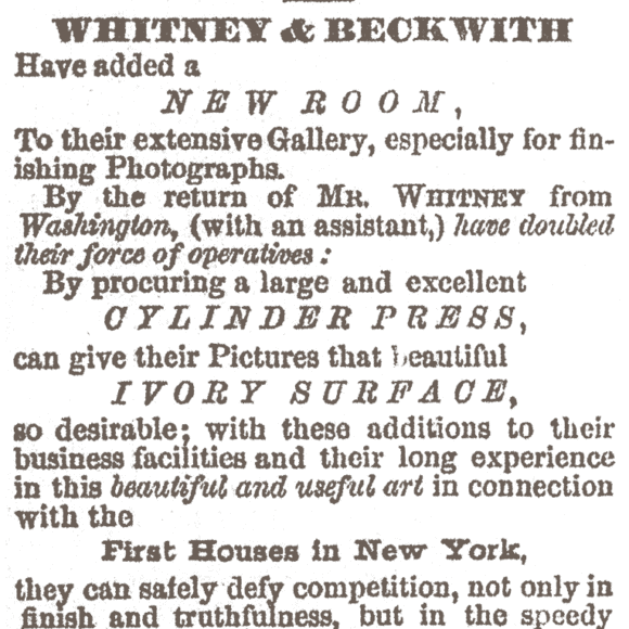 Newspaper advertisement, 1863 | Whitney & Beckwith, Norwalk