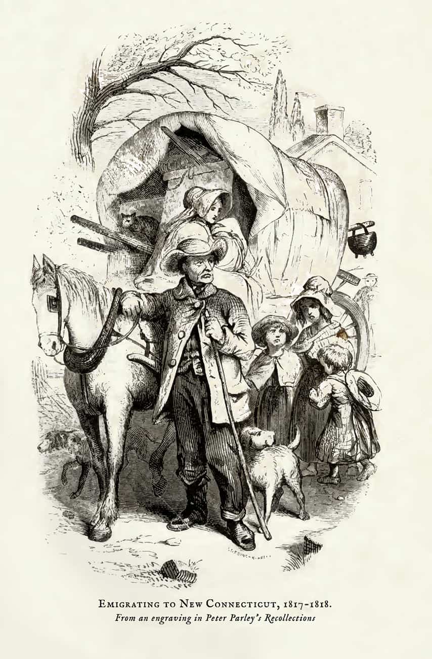 Emigrating to New Connecticut | From an Engraving in Peter Parley’s Recollections, 1856 | Samuel Griswold Goodrich, author