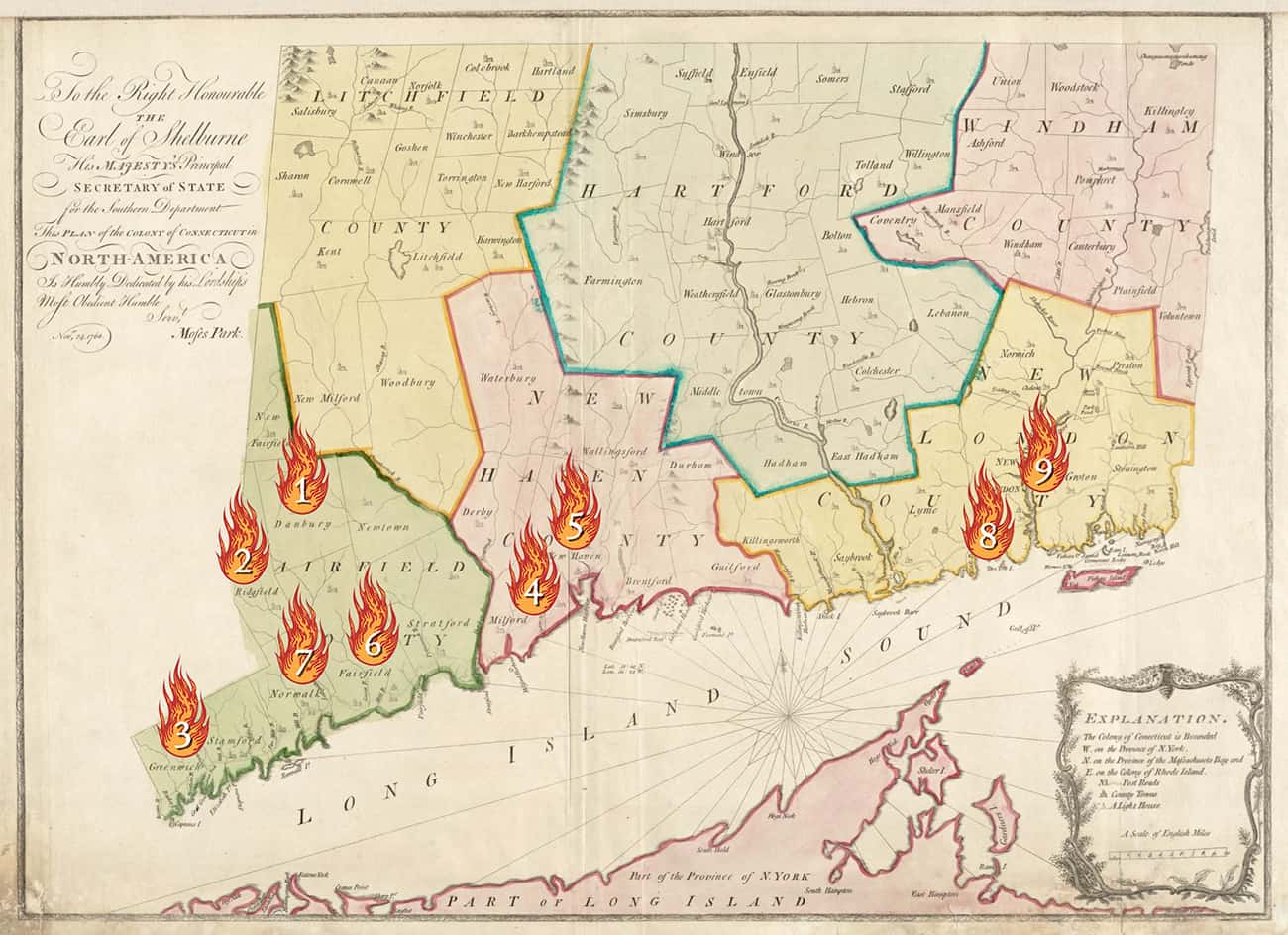 Map of the Colony of Connecticut | Moses Park, Cartographer | November 24, 1766 | Norman B. Leventhal Map & Education Center, Boston Public Library Collection