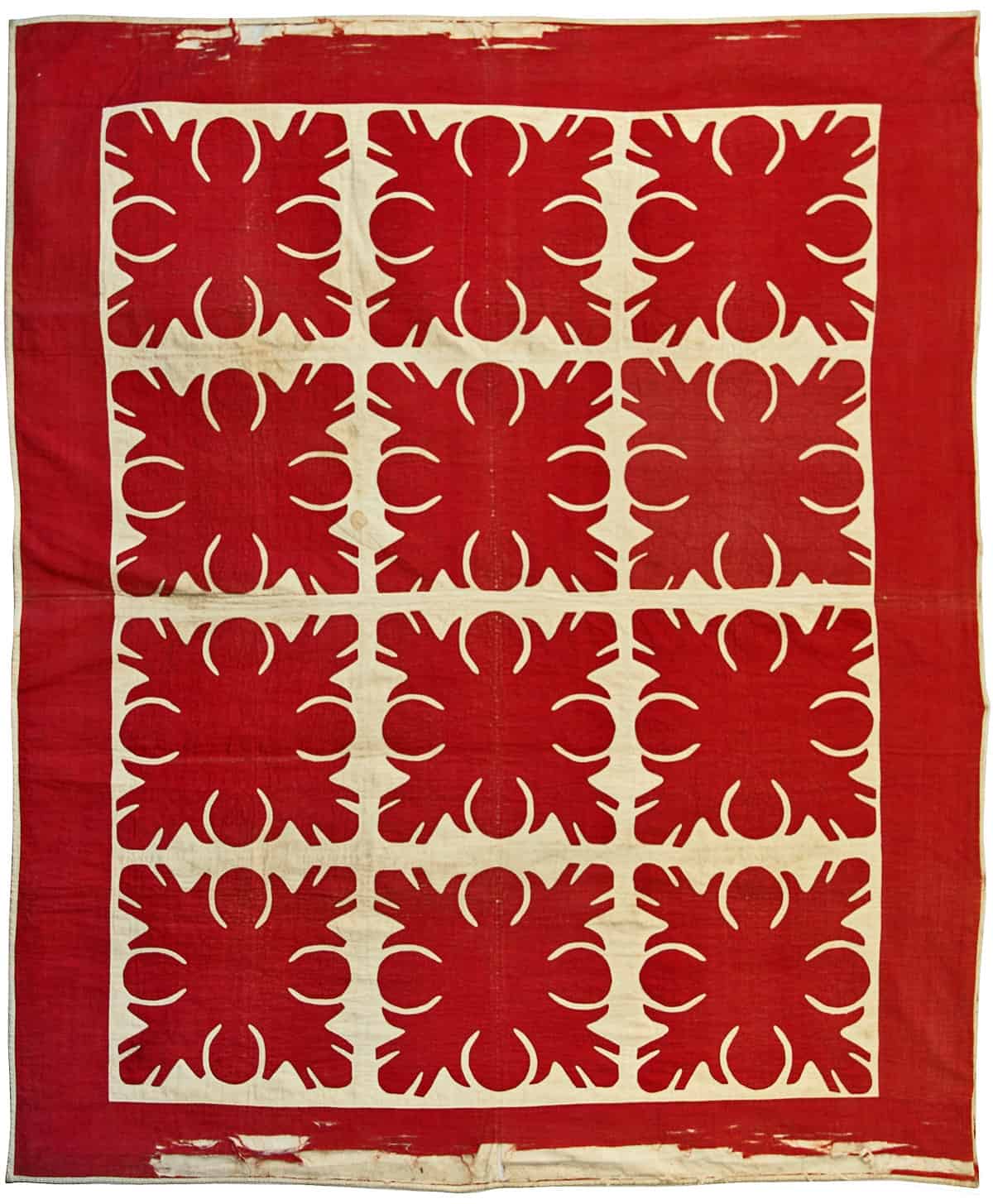 Oak Leaf Variation Quilt in Red And White | Unknown Maker, Circa 1875 | Cotton 84″ x 68″ | Rowayton Historical Society 71.26.3